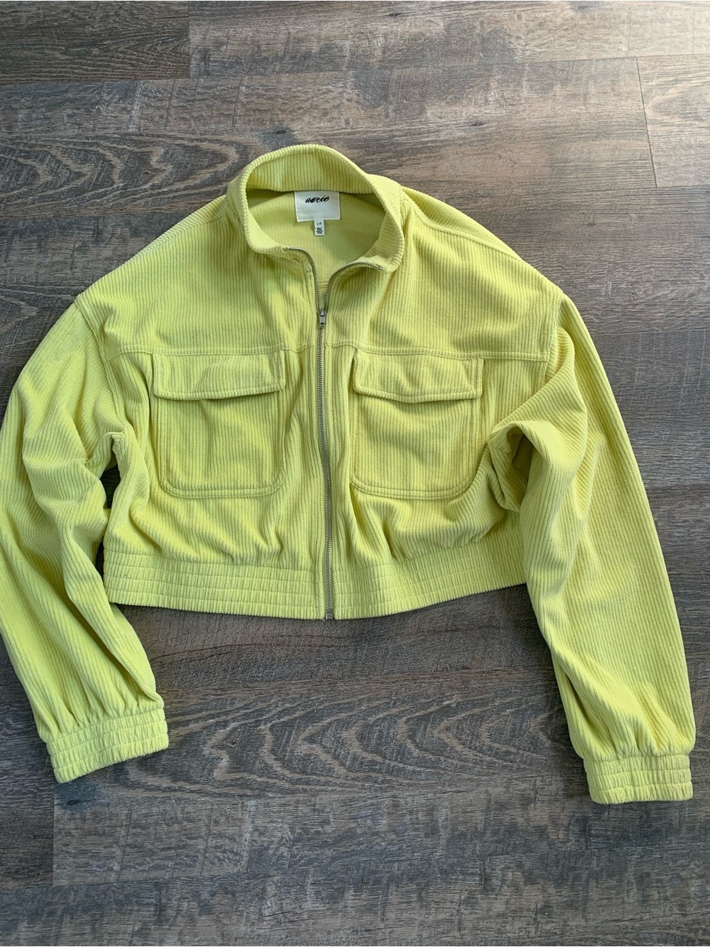 Cropped Utility Aerie Lime Corduroy Fall Zip Jacket -